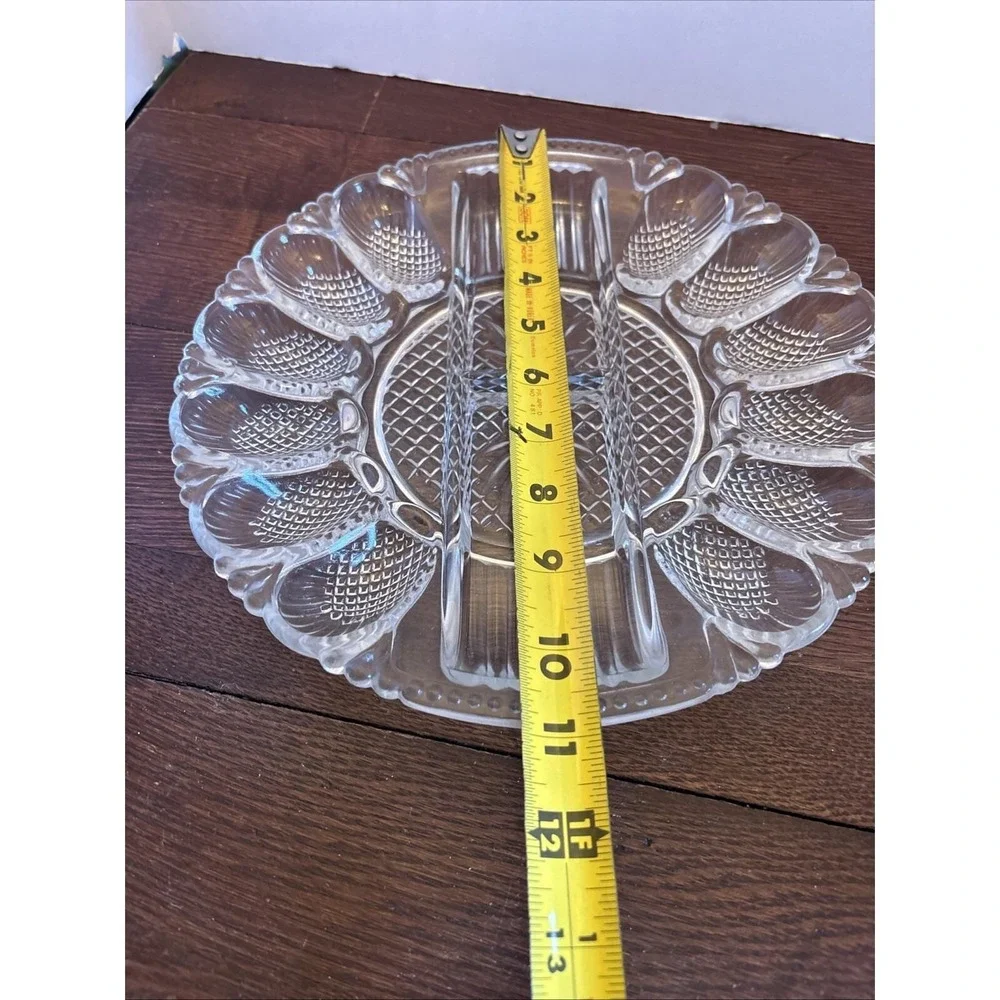 Vtg L.E. Smith‎ Clear Glass Deviled Egg Plate Platter Relish Tray Diamond Point